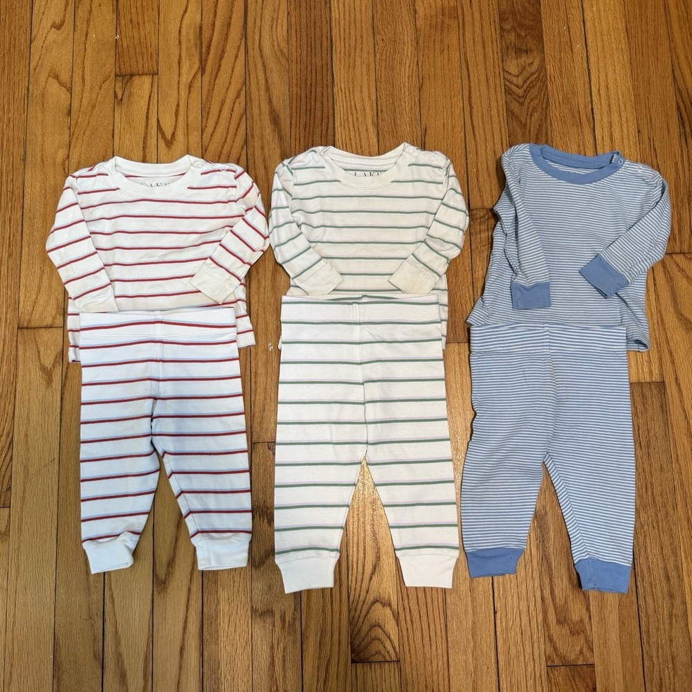 Lake Set of 3 Long Long Pima Cotton Stripe Pajamas Size 9-12 Months